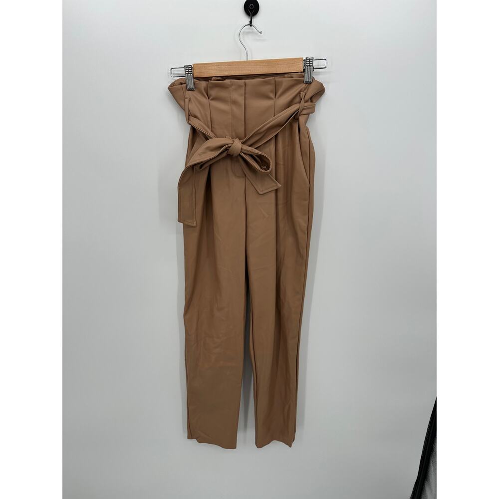 Do + Be Womens Tan Faux Leather High Waisted Paperbag Pants Sz S NWT